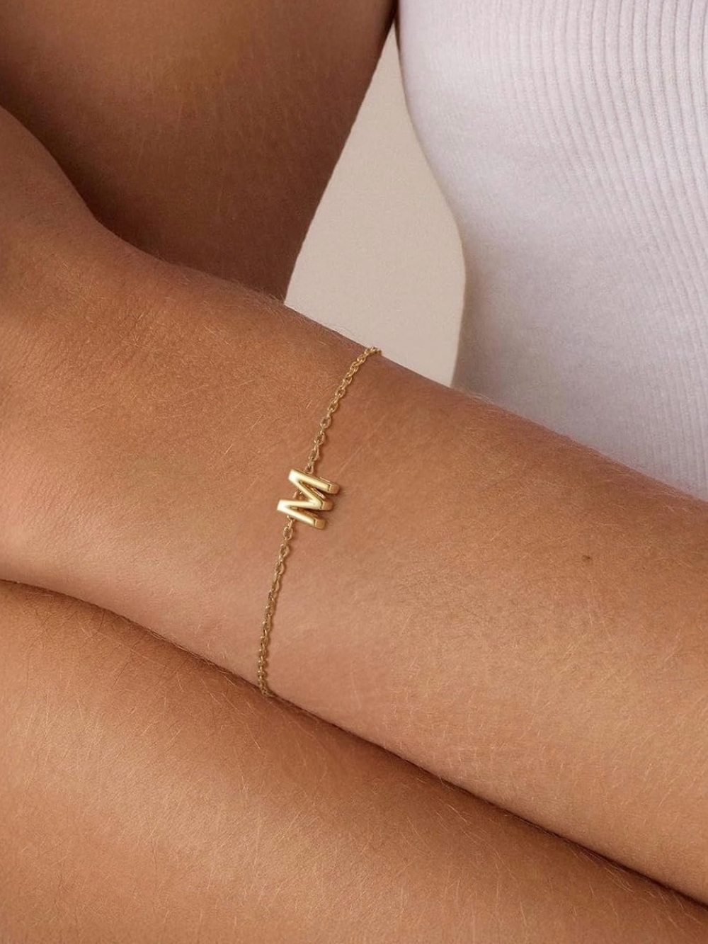 Gold Initial 'M' Delicate Chain Bracelet - Minimal Women Jewelry